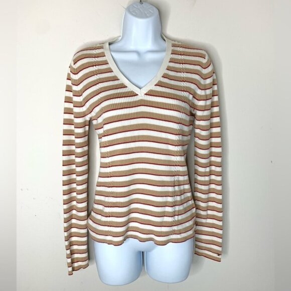 Tommy Hilfiger Women's Stripe Sweater V-neck Pullover Vintage 2000 Preppy Size M - Picture 16 of 16